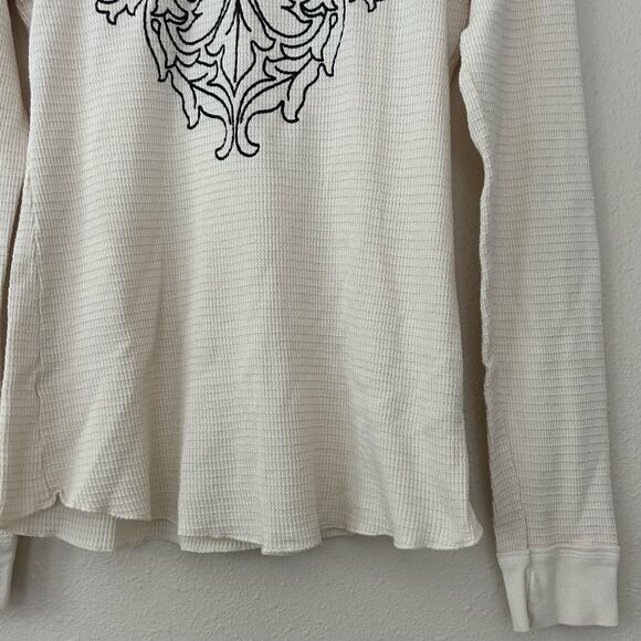 Vintage Athleta Thermal Long Sleeve Shirt White Black Graphic Print L - Picture 3 of 11